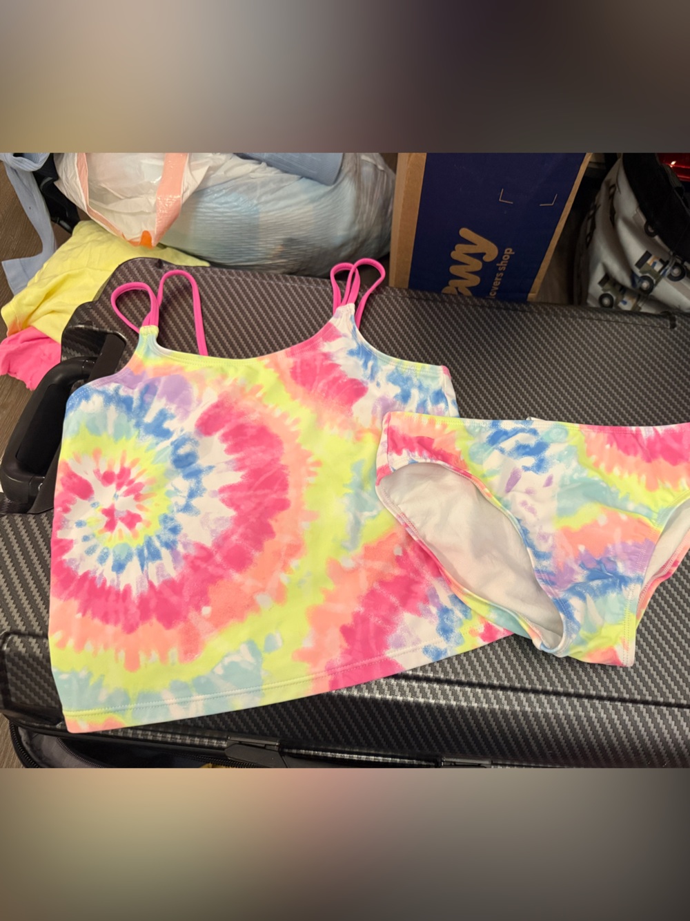 Place Girls' Tie-Dye Tankini Set in Pink Yellow Blue